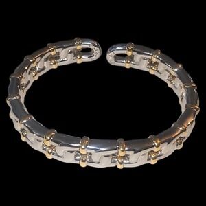 Joan Rivers Two Tone Silver Gold Flexible Cuff Bracelet Designer Vintage‎